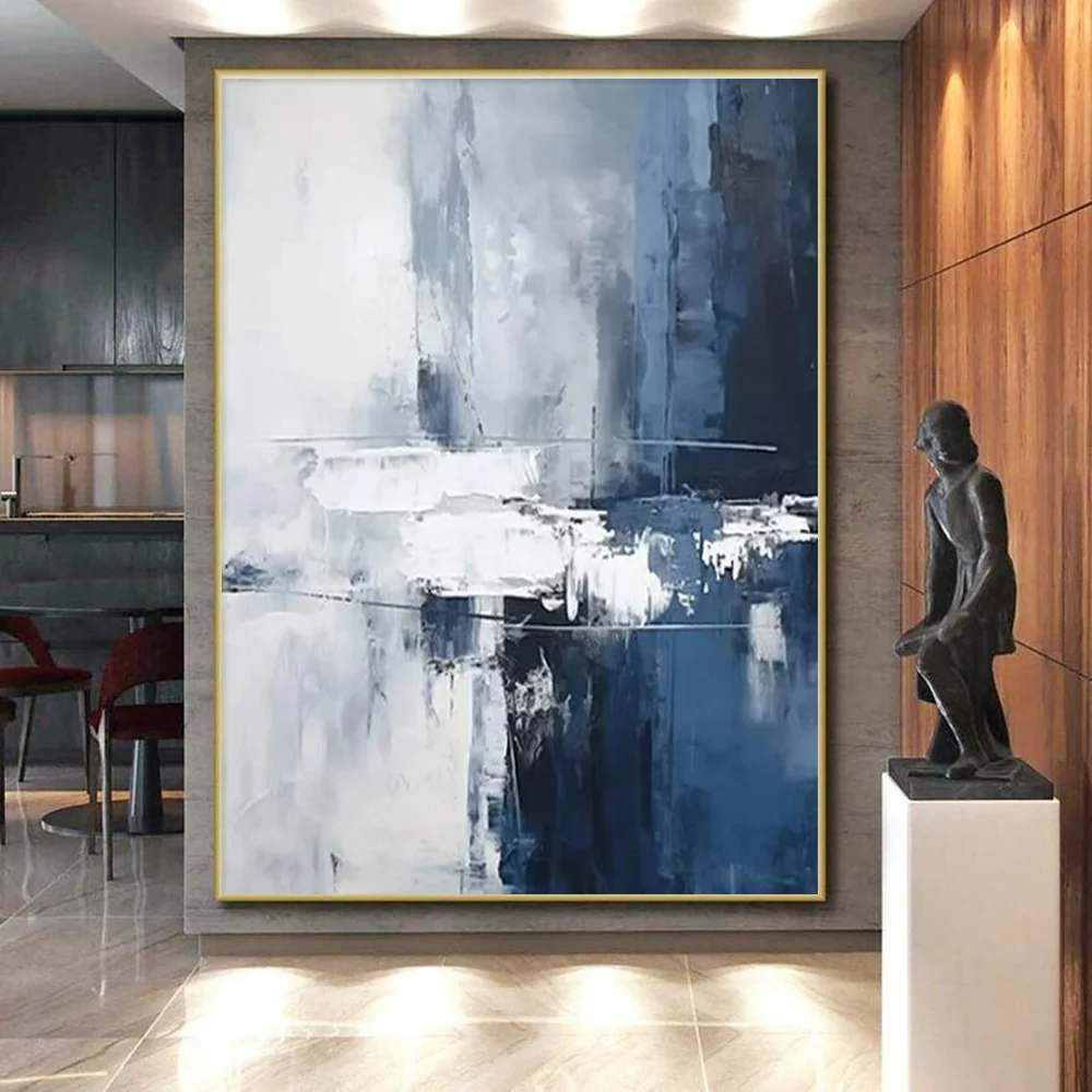 Blue Handmade Cottage Serene Grey Abstract Artwork 8DJ8J